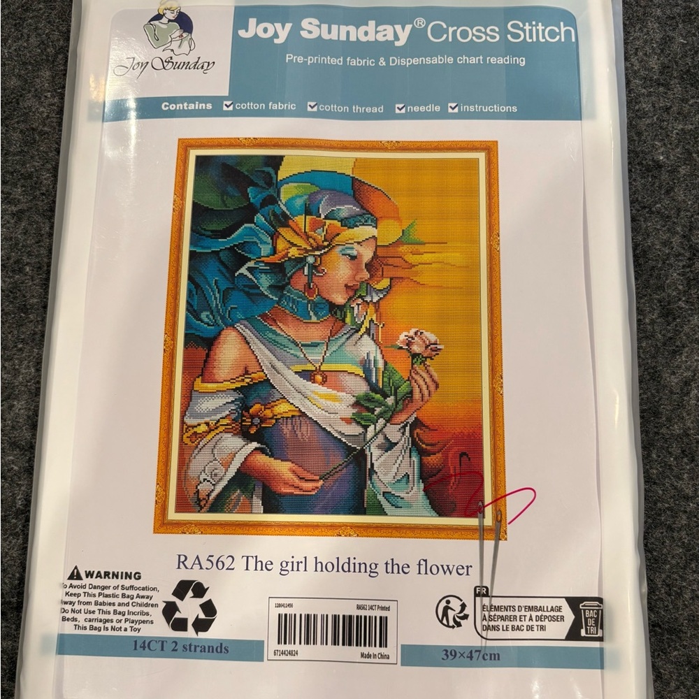 Joy Sunday Cross Stitch Kit #RA562 The girl holding the flower New